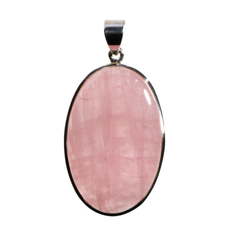 Zilveren hanger rozenkwarts | ovaal 4 x 2,6 cm