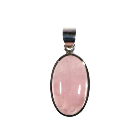 Zilveren hanger rozenkwarts | ovaal 2,6 x 1,5 cm