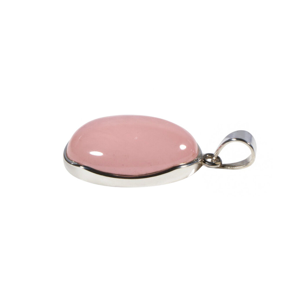 Zilveren hanger rozenkwarts | ovaal 2,8 x 1,8 cm