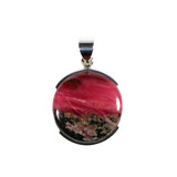 Zilveren hanger rhodoniet A-kwaliteit | rond 2,5 cm