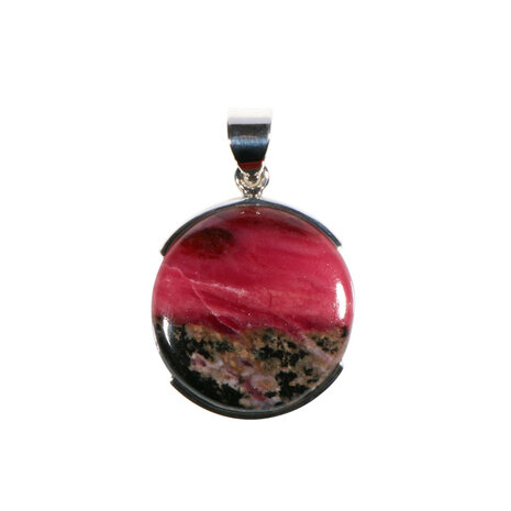 Zilveren hanger rhodoniet A-kwaliteit | rond 2,5 cm