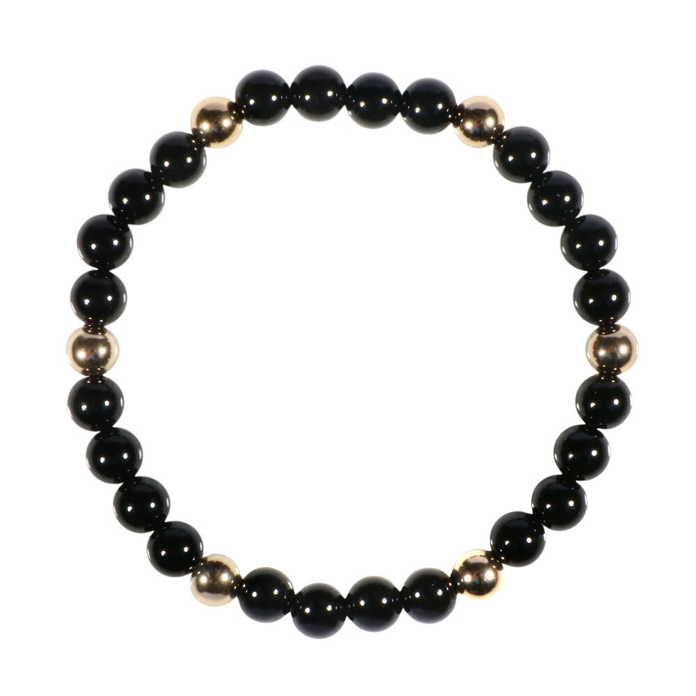 Onyx armband met 6 gouden (14k) kralen