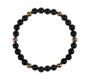 Onyx armband met 6 gouden (14k) kralen