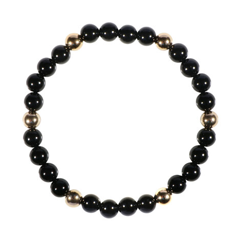 Onyx armband met 6 gouden (14k) kralen