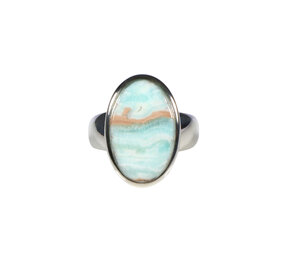 Zilveren ring calciet (Caribbean blue) maat 18 | ovaal 1,9 x 1,2 cm