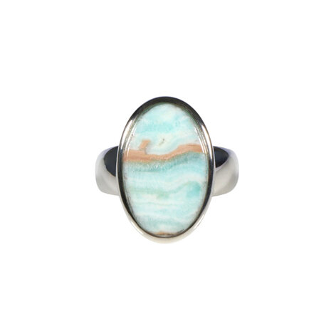 Zilveren ring calciet (Caribbean blue) maat 18 | ovaal 1,9 x 1,2 cm