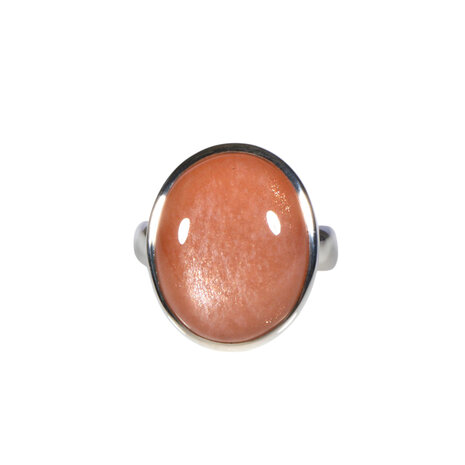 Zilveren ring maansteen (roze) maat 18 (licht verstelbaar) | ovaal 2 x 1,7 cm