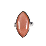 Zilveren ring maansteen (roze) maat 18 1/2 (licht verstelbaar) | markies 2,8 x 1,4 cm