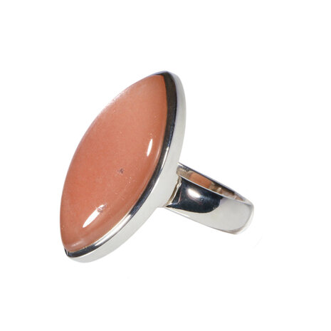 Zilveren ring maansteen (roze) maat 18 1/2 (licht verstelbaar) | markies 2,8 x 1,4 cm