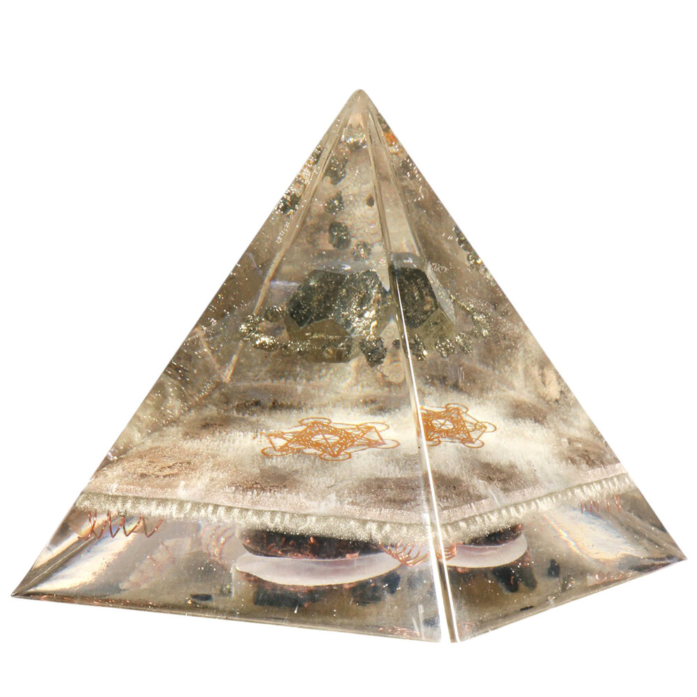Orgonite piramide metatron's cube met pyriet 10,5 x 10,5 x 10,5 cm | 504 gram Orgonite piramide metatron's cube met pyriet 10,5 x 10,5 x 10,5 cm | 504 gram