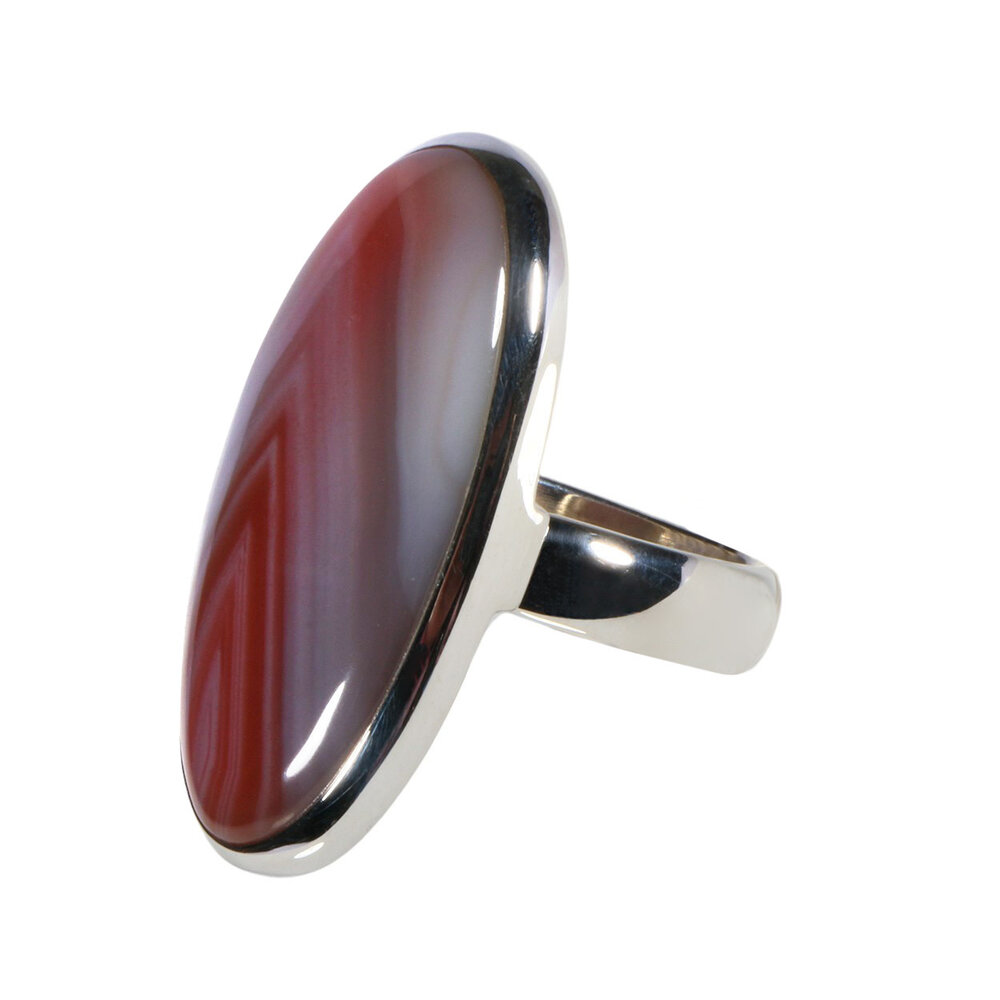 Zilveren ring agaat (Botswana) maat 18 1/2 | ovaal 3,3 x 1,8 cm