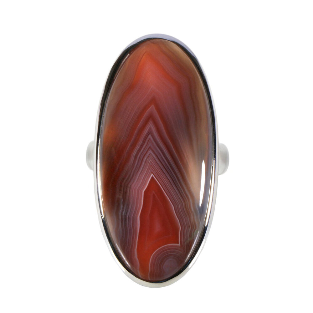 Zilveren ring agaat (Botswana) maat 18 1/2 (licht verstelbaar) | ovaal 3,7 x 1,8 cm
