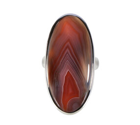 Zilveren ring agaat (Botswana) maat 18 1/2 (licht verstelbaar) | ovaal 3,7 x 1,8 cm