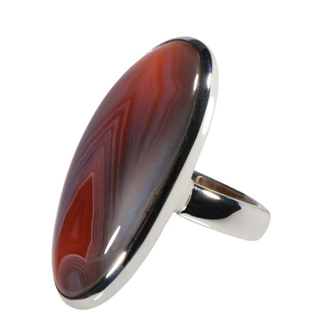 Zilveren ring agaat (Botswana) maat 18 1/2 (licht verstelbaar) | ovaal 3,7 x 1,8 cm