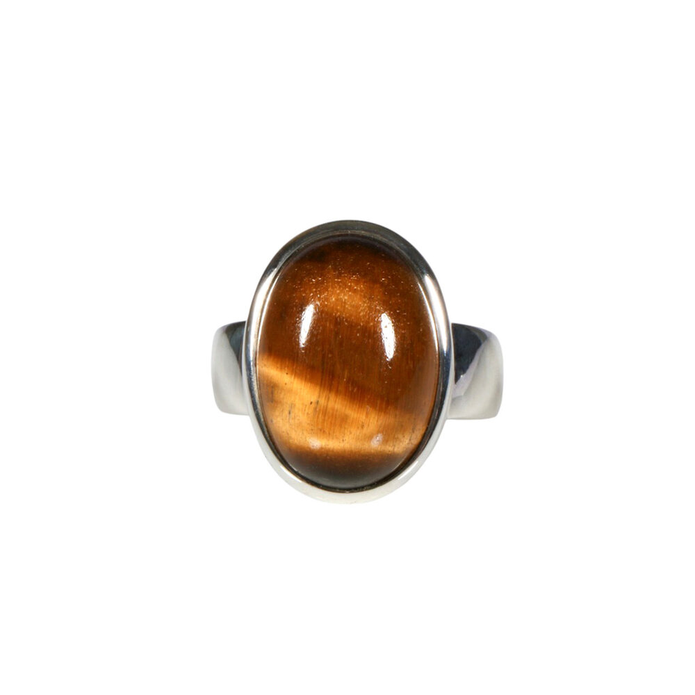 Zilveren ring tijgeroog maat 18 1/2 | ovaal 1,7 x 1,2 cm
