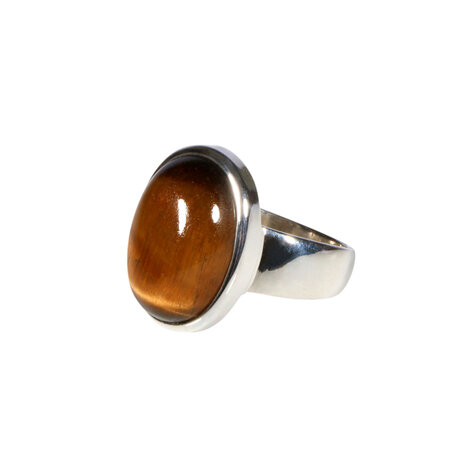 Zilveren ring tijgeroog maat 18 1/2 | ovaal 1,7 x 1,2 cm