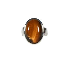 Zilveren ring tijgeroog maat 19 1/2 | ovaal 1,9 x 1,4 cm