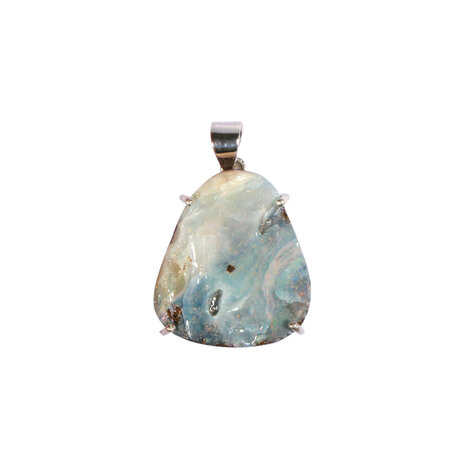 Zilveren hanger opaal (boulder) | ovaal ruw gezet 2,1 x 1,9 cm