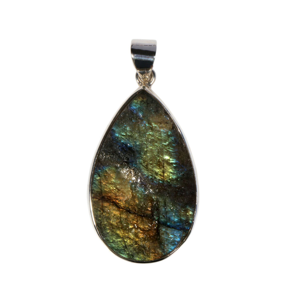 Zilveren hanger labradoriet | druppel ruw 3,6 x 2,2 cm Zilveren hanger labradoriet | druppel ruw 3,6 x 2,2 cm