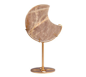 Maansteen maan op standaard (goudkleurig ) 10,2 x 10 x 1,5 cm | 315 gram Maansteen maan op standaard (goudkleurig ) 10,2 x 10 x 1,5 cm | 315 gram