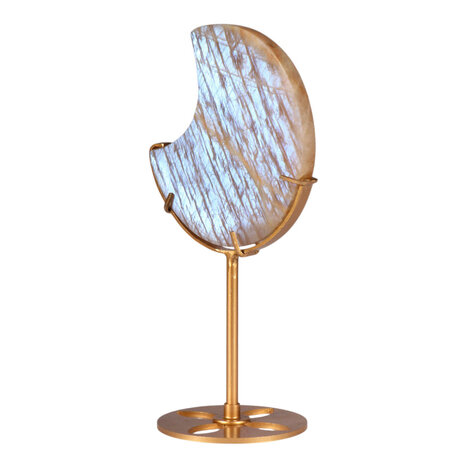 Maansteen maan op standaard (goudkleurig ) 10,2 x 10 x 1,5 cm | 315 gram Maansteen maan op standaard (goudkleurig ) 10,2 x 10 x 1,5 cm | 315 gram