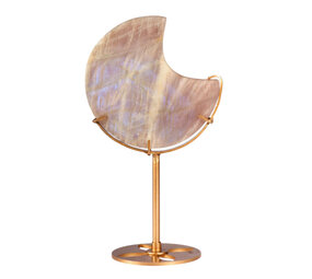 Maansteen maan op standaard (goudkleurig ) 10,5 x 10,4 x 1,5 cm | 317 gram