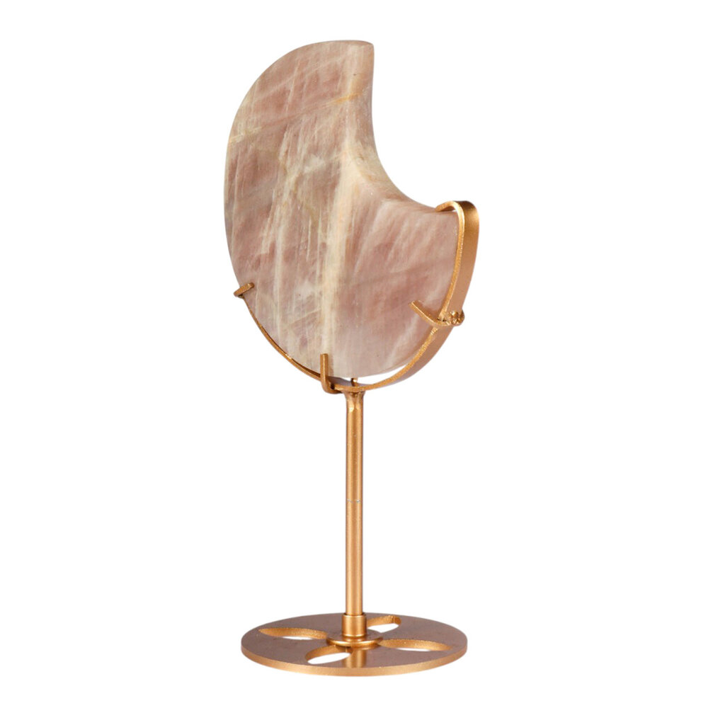 Maansteen maan op standaard (goudkleurig ) 10,5 x 10,4 x 1,5 cm | 317 gram