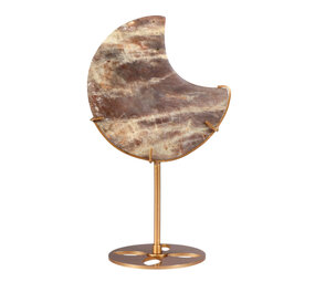 Maansteen maan op standaard (goudkleurig ) 11,5 x 11,3 x 1,1 cm | 324 gram