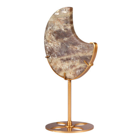 Maansteen maan op standaard (goudkleurig ) 11,5 x 11,3 x 1,1 cm | 324 gram