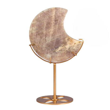 Maansteen maan op standaard (goudkleurig ) 11,6 x 11,5 x 1,6 cm | 415 gram