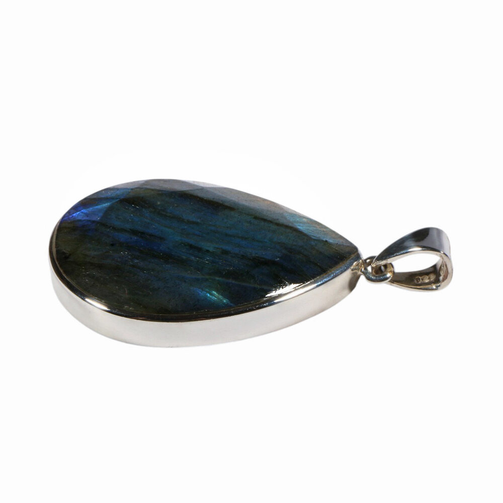 Zilveren hanger labradoriet | druppel facet 3,6 x 2,5 cm