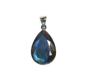 Zilveren hanger labradoriet | druppel facet 2,6 x 1,8 cm