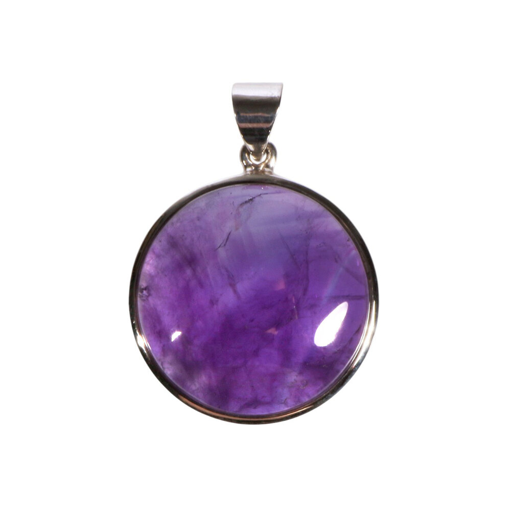 Zilveren hanger amethist | rond 2,8 cm