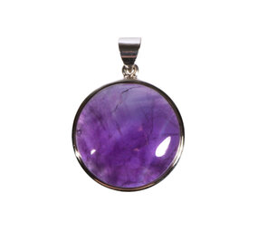 Zilveren hanger amethist | rond 2,8 cm Zilveren hanger amethist | rond 2,8 cm