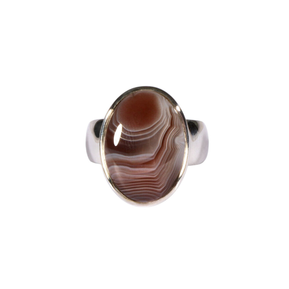 Zilveren ring agaat (Botswana) maat 17  | ovaal 1,8 x 1,3 cm