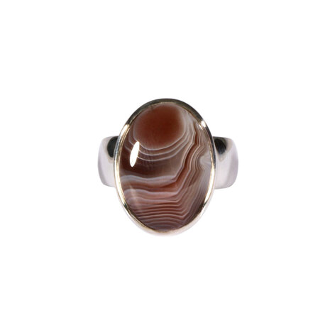 Zilveren ring agaat (Botswana) maat 17  | ovaal 1,8 x 1,3 cm