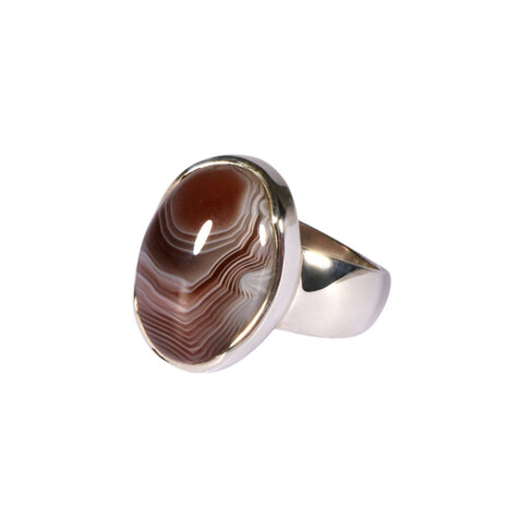 Zilveren ring agaat (Botswana) maat 17  | ovaal 1,8 x 1,3 cm