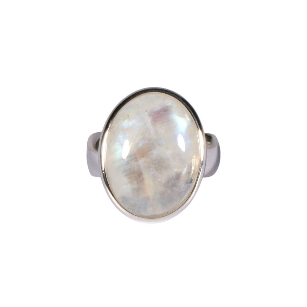 Zilveren ring maansteen (regenboog) maat 17 1/2 | ovaal 1,8 x 1,5 cm