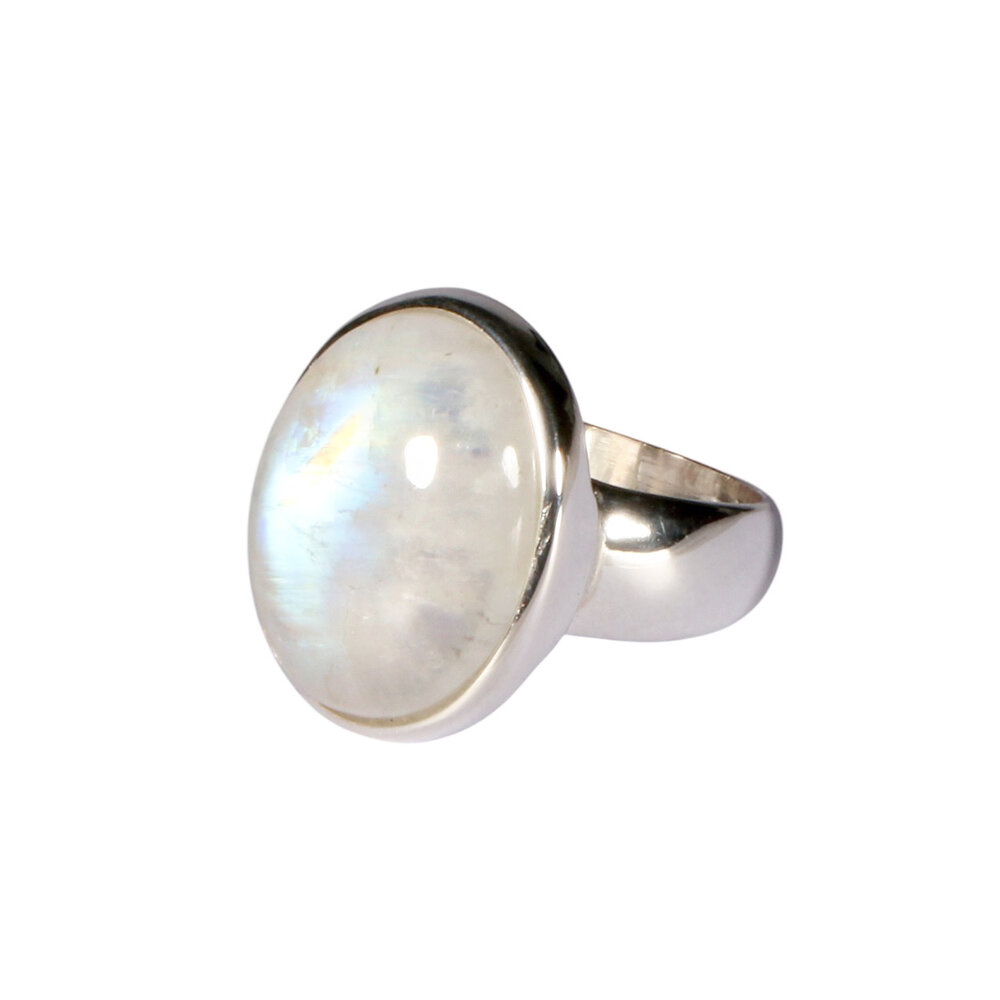 Zilveren ring maansteen (regenboog) maat 17 1/2 | ovaal 1,8 x 1,5 cm
