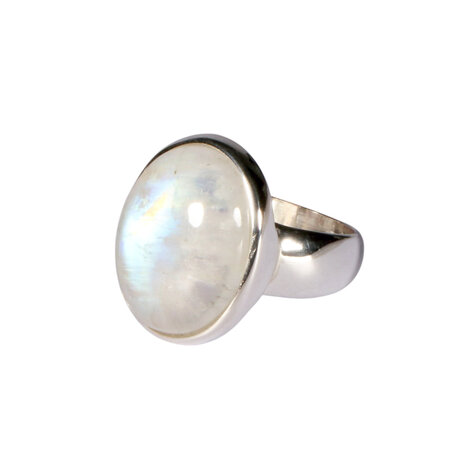 Zilveren ring maansteen (regenboog) maat 17 1/2 | ovaal 1,8 x 1,5 cm