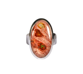 Zilveren ring opaal (vuur) maat 18 | ovaal 2,4 x 1,4 cm