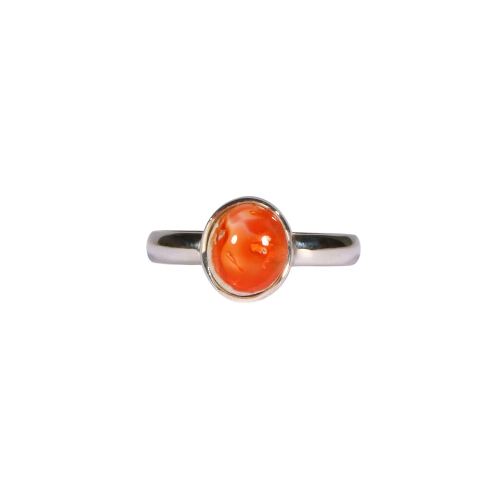 Zilveren ring opaal (vuur) maat 16 1/2 | ovaal 0,8 x 0,7 cm