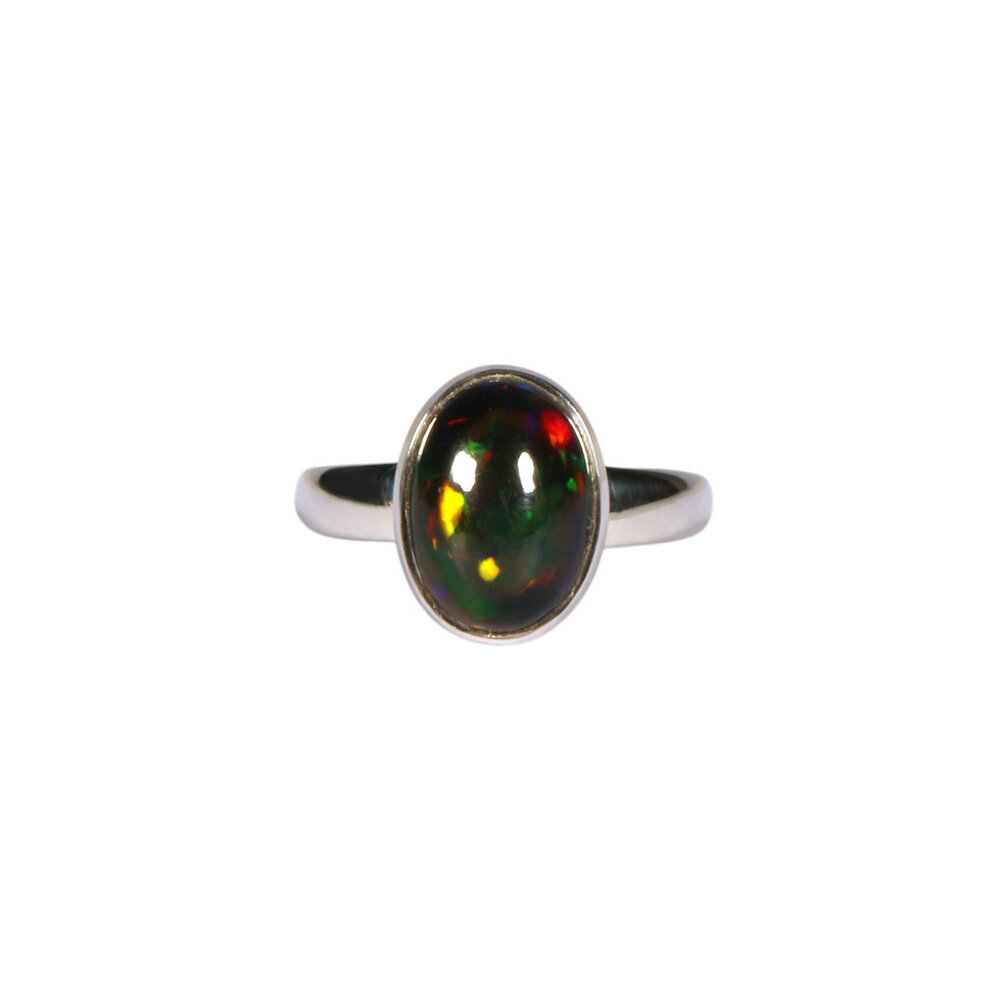Zilveren ring opaal (zwart) maat 17 | ovaal 1,2 x 0,8 cm