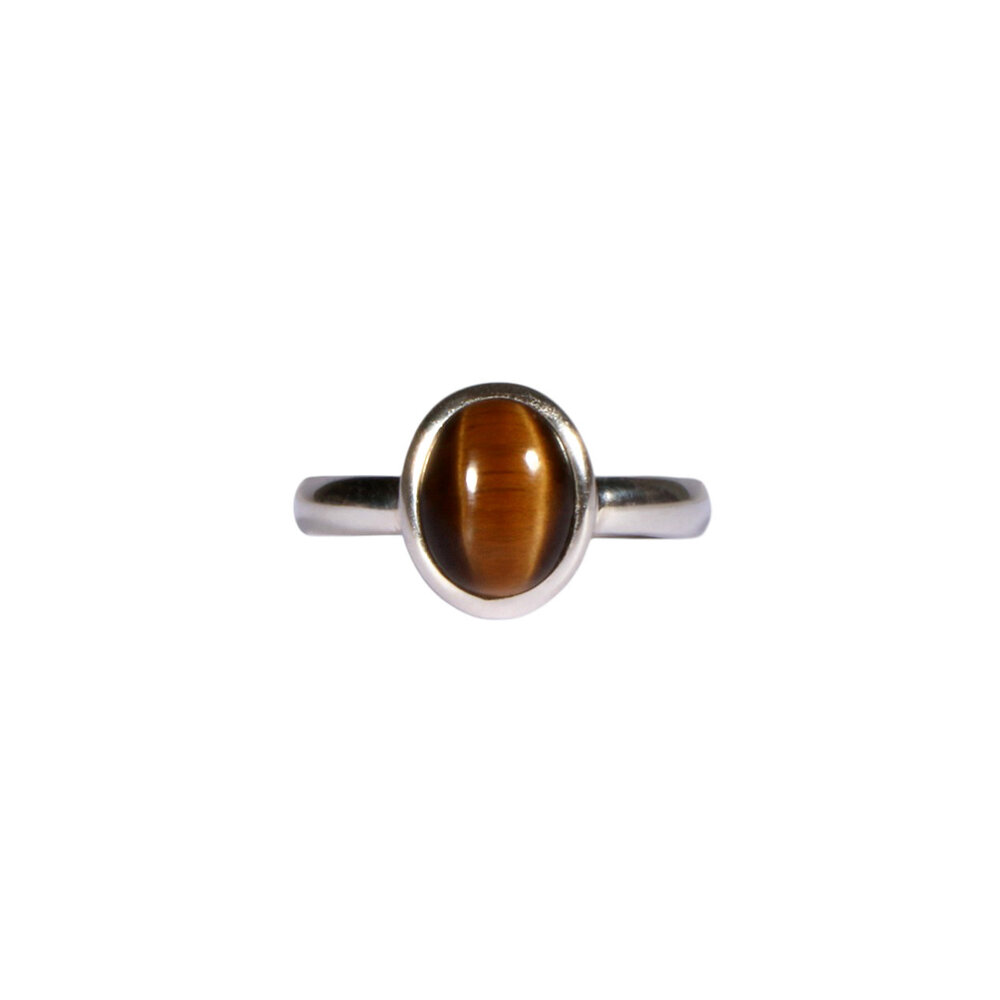 Zilveren ring tijgeroog maat 18 | ovaal 1 x 0,7 cm