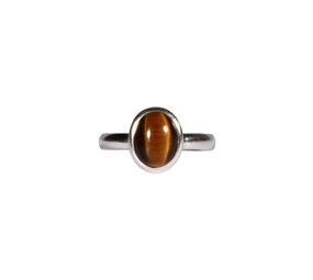 Zilveren ring tijgeroog maat 18 | ovaal 1 x 0,7 cm