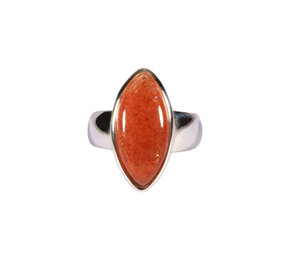 Zilveren ring zonnesteen maat 18 | markies 2 x 0,9 cm