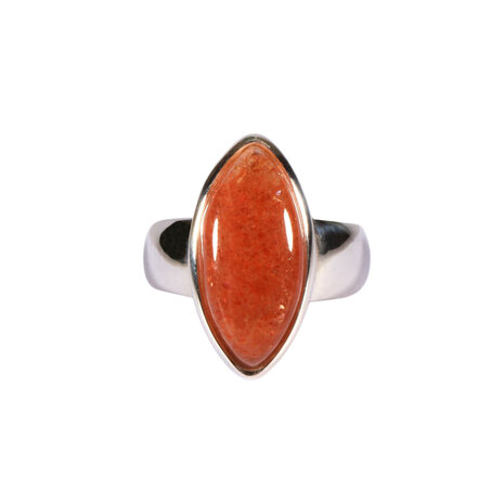 Zilveren ring zonnesteen maat 18 | markies 2 x 0,9 cm