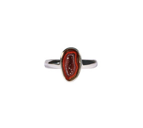 Zilveren ring agaat geode maat 18 1/2 | ovaal 1,2 x 0,7 cm