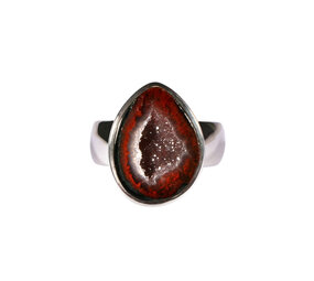 Zilveren ring agaat geode maat  19 1/2 | druppel gezet 1,9 x 1,4 cm