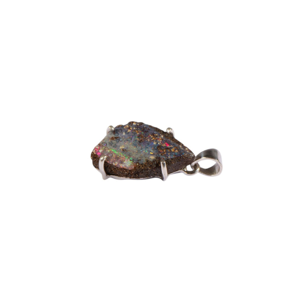 Zilveren hanger opaal (boulder) | ovaal ruw gezet 1,9 x 1,2 cm